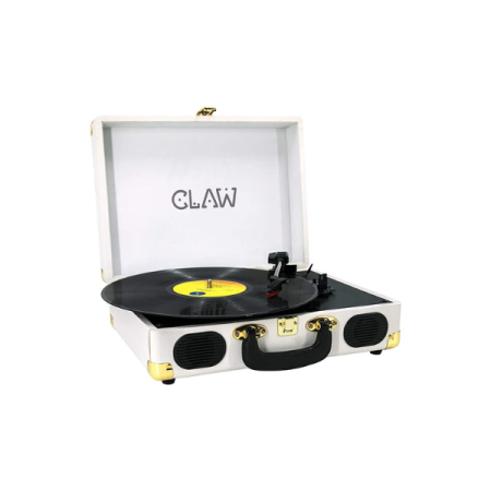 CLAW Stag Portable Vinyl Record Player Turntable with Built-in Stereo Speakers White