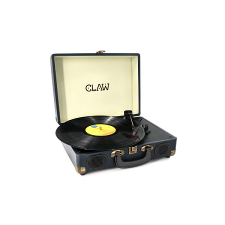 CLAW Stag Portable Vinyl Record Player Turntable with Built-in Stereo Speakers Dark Blue